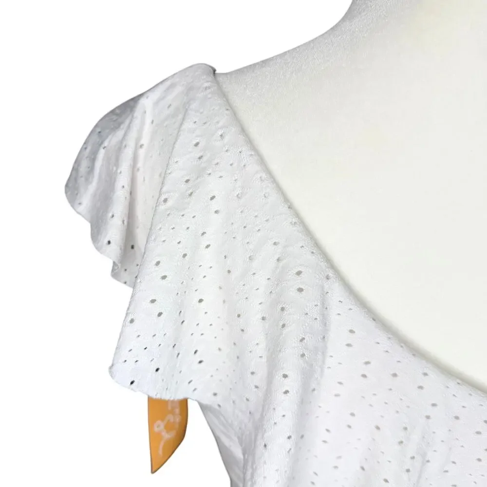 Kona Sol Target One Shoulder Ruffle Eyelet Bikini Top Padded Size Medium White